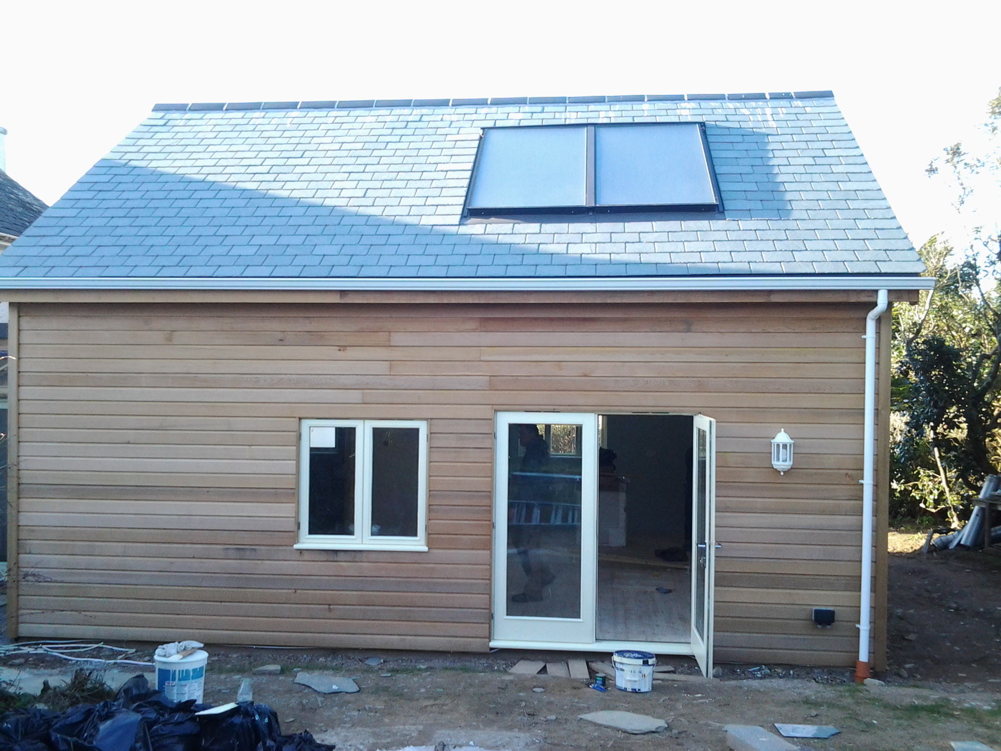 Timber frame house extension, cedar clad, Polzeath, Cornwall